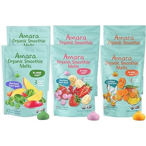 Amara Smoothie Melts - Best Sellers Variety Pack - Baby Snacks Made With Fruits and Vegetables - Healthy Toddler Snacks For Your Kids Lunch Box - Organic Plant Based Yogurt Melts - 6 Packs