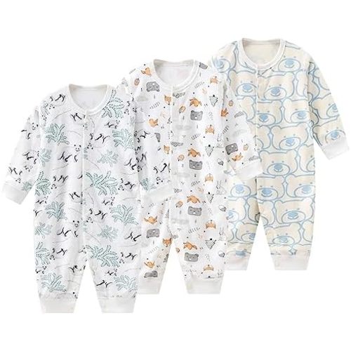 Newborn Baby Boy Girl Organic Cotton Bodysuit Long Sleeve Jumpsuit 3-Pack Outfits Clothes,0-24Months