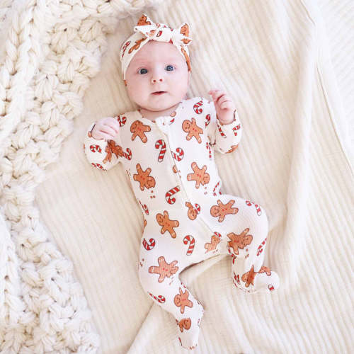 Christmas Bamboo Waffle Zipper Footies