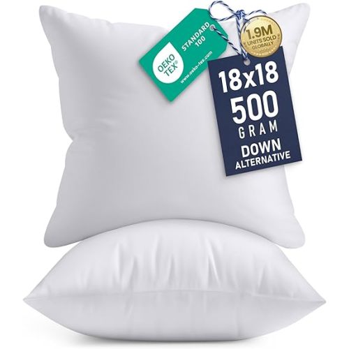 Utopia Bedding 18x18 Pillow Inserts, Set of 2, White – Indoor Decorative Throw Pillows for Bed, Sofa & Couch – Soft, Supportive & Fluffy Cushion Inserts