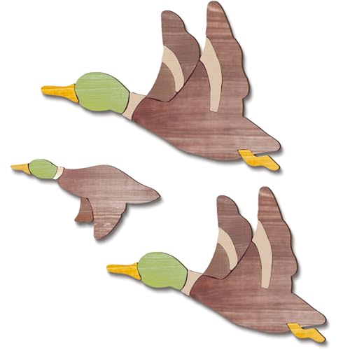 Fiwochic 3 Pcs Mallard Duck Hunting Wall Decor Wooden Flying Ducks Decor Rustic Vintage Farmhouse Wall Art Signs for Nursery Bedroom Living Room Entryway Fireplace Hanging Decorations