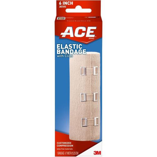 ACE 6 Inch Elastic Bandage with Clips, Beige, Great for Chest and More, 1 Count