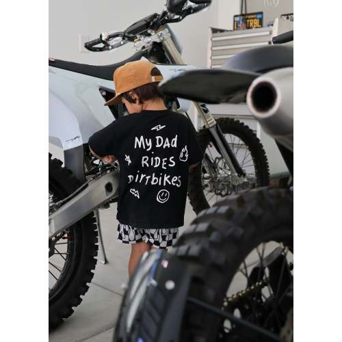 My Dad Rides Dirt Bikes Black T-Shirt | Little Trouble