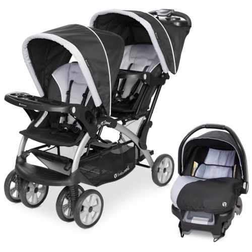 Baby Trend Double Stroller and Car Seat Combo, Toddler and Infant Travel System with Safety Harnesses and Cover, Lightweight Design, Stormy