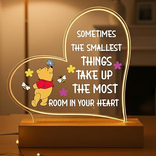 Inspirational Night Lamp with Pooh Bear Cartoon Design, Perfect Gifts for Birthday Christmas Valentines Day Gift for Friends Sister