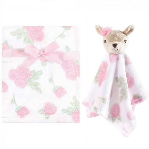 Hudson Baby Infant Girl Plush Blanket with Security Blanket, Fawn, One Size