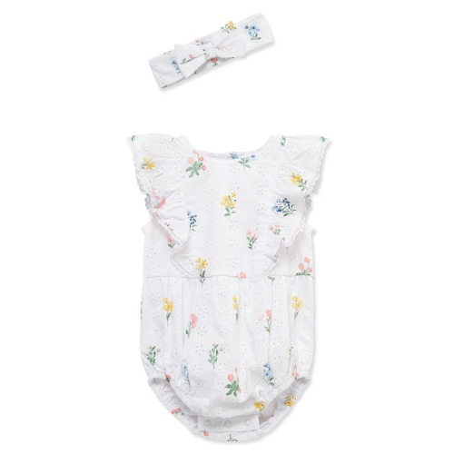Eyelet Floral Bubble Bodysuit & Headband Set - 9m