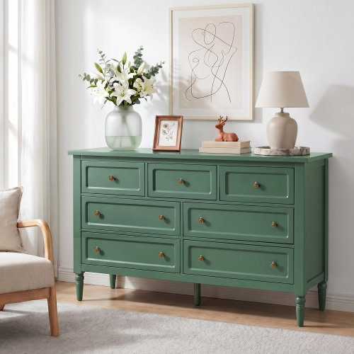 Canora Grey Classic 7-Drawer With Turned Spindle Legs & Antique Brass Knobs,53" W | Wayfair