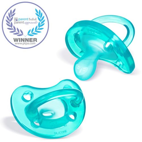 0 To 6 Months, Chicco PhysioForma® Orthodontic One-Piece Silicone Pacifier, 2-Pack, 0-6m - Teal