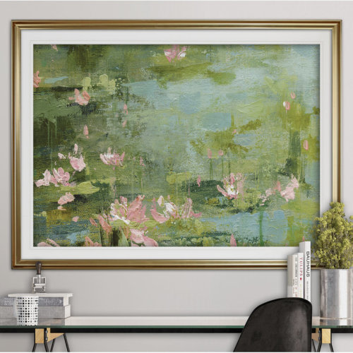 Ophelia & Co. 'Celadon Waterlilies II' Framed Acrylic Painting Print & Reviews | Wayfair