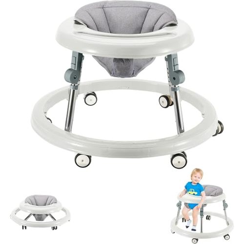 Folding Baby Walker,Height Adjustable Baby Walker for Babys 6-18 Months (White)