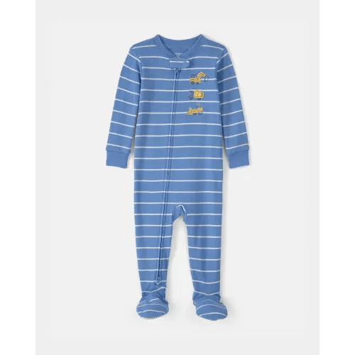 Baby Boy Construction Striped 100% Cotton Snug Fit 1-Piece Pajama Set - Blue | Carter's