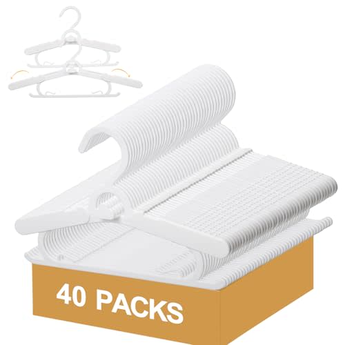 40 Pack Baby Clothes Hangers, 11-15" Adjustable Non-Slip Thickened Kid Hangers for Nursery Closet Toddlers Infant Children to Teenager (White)