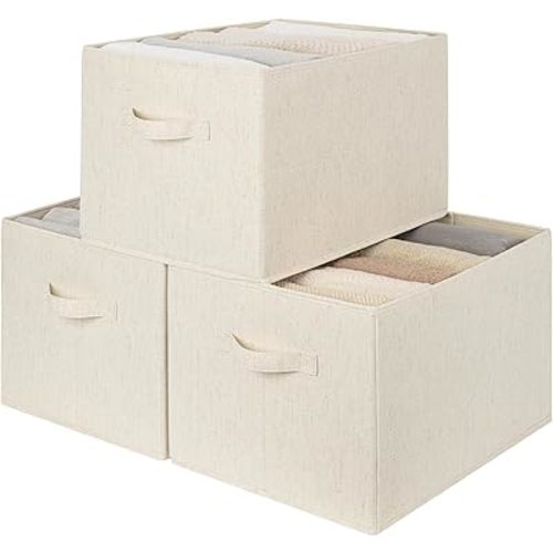 StorageWorks Closet Organizers and Storage Bins, Shelf Baskets for Clothes Storage, Fabric Storage Bins for Organization, Beige(NaturWeave Fabric), 3-Pack, Extra Large