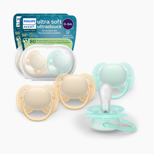 Philips Avent Ultra Soft Pacifier 0-6M (4 Pack) - Sand / Pale Mint, 0-6M