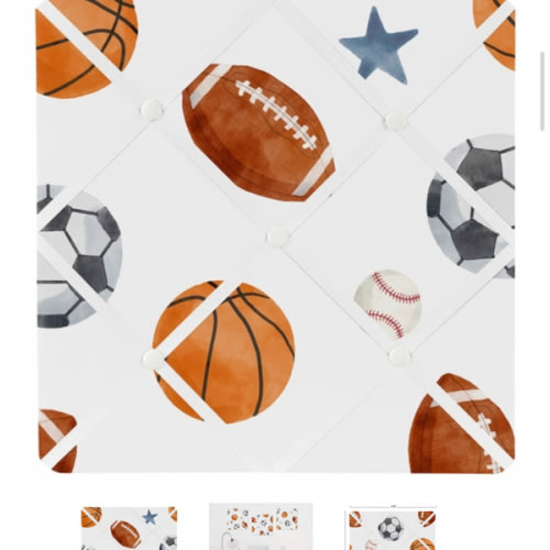 Watercolor Sports Theme Fabric Memo Board
