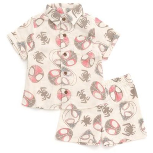 Marvel Spidey and His Amazing Friends Baby Cotton Gauze Matching Family Button Down Shirt and Shorts Outfit Set Newborn to Infant, Size: 6-9 months