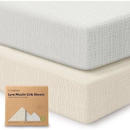 KeaBabies 2-Pack Muslin Crib Sheets for Boys, Girls - 100% Organic Cotton Fitted Baby Crib Mattress Sheet, Soft Breathable Standard Toddler Bed Cover Bedding Set, Neutral, Durable 52x28 (Greige)