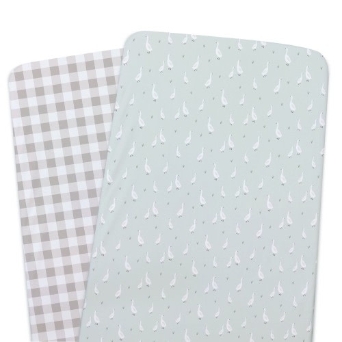 BASSINET - Bubba Blue Provincial Bedside Sleeper Fitted Sheet 2 Pack Olive/Taupe