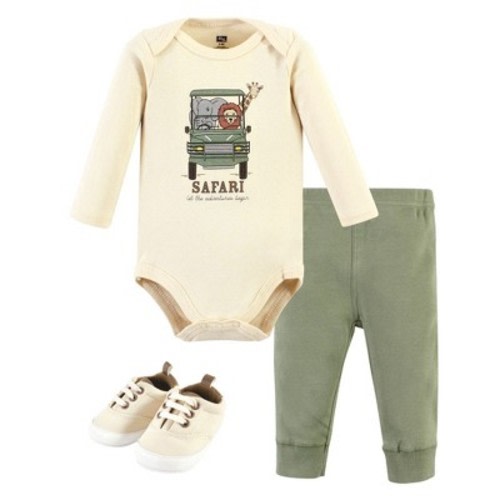 Hudson Baby Infant Boy Cotton Bodysuit, Pant and Shoe Set, Going On Safari Long Sleeve, 0-3 Months