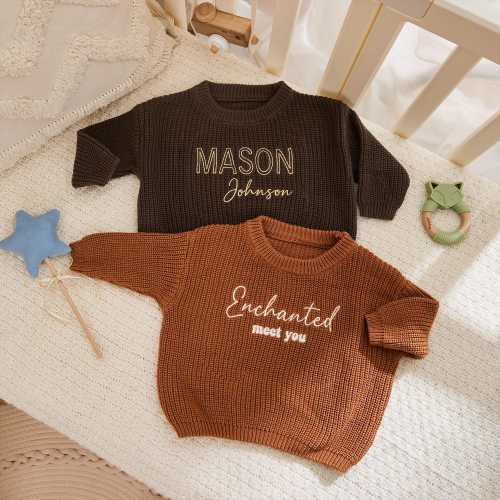 Personalized Embroidered Baby Sweater: Custom Knit Cotton Jumper