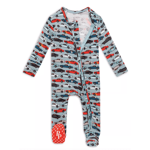 Posh Peanut Boys' Miles Trucks/Cars Printed Footed Coverall - Baby