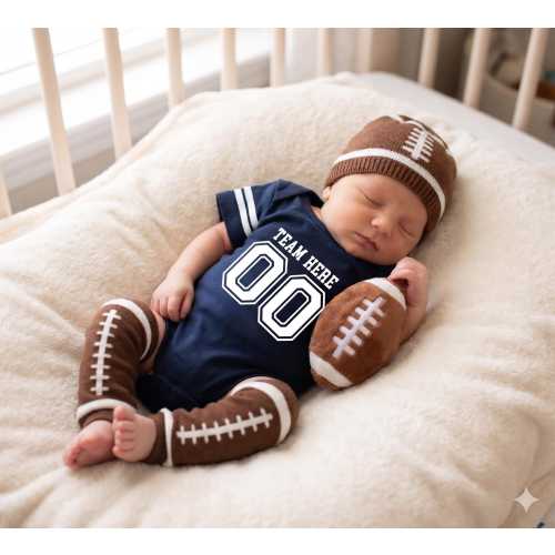 New Baby Shower Gift Football Custom Team Outfit 9 Colors Choose Name And Number