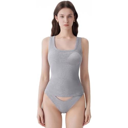 SUUKSESS Womens Padded Cotton Ribbed Tank Tops Square Neck Racerback Basic Tops