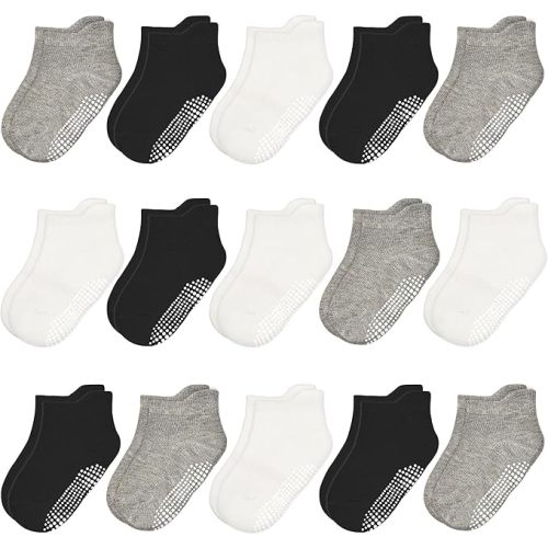 HYCLES 15 Pairs Toddler Socks, Kids Grip Socks for 6-12 Month 1-7 Years Non Slip Ankle Sock for Baby Boys Girls