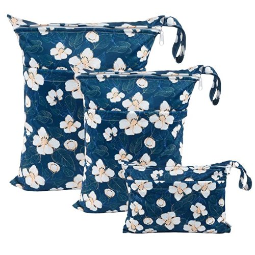 babygoal Wet Dry Bags for Baby Cloth Diapers, Washable Travel Bags, Beach, Pool, Gym Bag for Swimsuits & Wet Clothes with Two Zippered Pockets 3 Pack(S,M,L), 3SML02