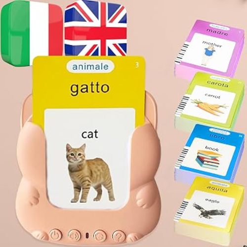 Talking Flash Cards Bilingual for Toddlers - Italian English Flashcards for Kids Adults, Test Mode, Pocket Speech Children, Interactive Vocabulary Learning, Audible Gifts Boy Girl (Italian)