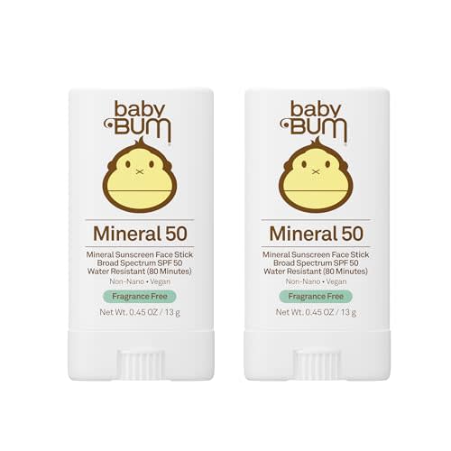 Baby Bum Mineral Sunscreen Face Stick - SPF 50 - UVA,UVB Face and Body Protection - Fragrance Free Safe for Sensitive Skin- Travel Size 0.45 Ounce (Pack of 2)