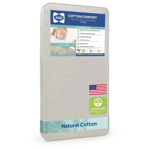 Sealy Cotton Comfort 2-Stage Baby Crib & Toddler Mattress with 204 Coil Innerspring and Waterproof Cotton Cover