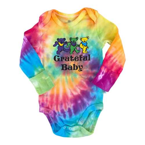 Grateful Kid/Baby Long Sleeve Onesie, Tie Dyed, Customizable Dead Head Baby Gift 0-3m, 3-6m, 6-9m, 12m with Bears on the Back