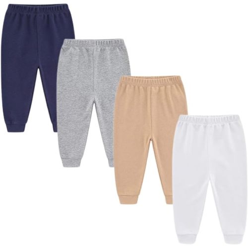 Newborn Baby Pant Legging Jogger for Infant Toddler Layette Set Baby Boy Girl Pants Set - 6 Months - 4 Pack Dark Blue+gray+tan+white