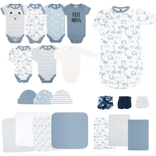 The Peanutshell Baby Layette Gift Set for Baby Boys - 23 Piece New Born Boy Gift Set, Clothes & Newborn Essentials Must Haves - Boy Clothes 0-3 Months - Soft Blue