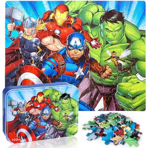 LELEMON Puzzles for Kids Ages 4-6,100 Piece Puzzles for Kids in Metal Box