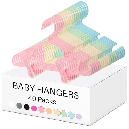 Hsei Baby Hanger with Clip for Pant,120 Packs Total,Macaron Color,10.6 Inch | 40 Kids Plastic Hanger with 80 Clips for Newborn, Nursery, Daycare, Preschool, Closet, Wardrobe Organizer for Baby Shower