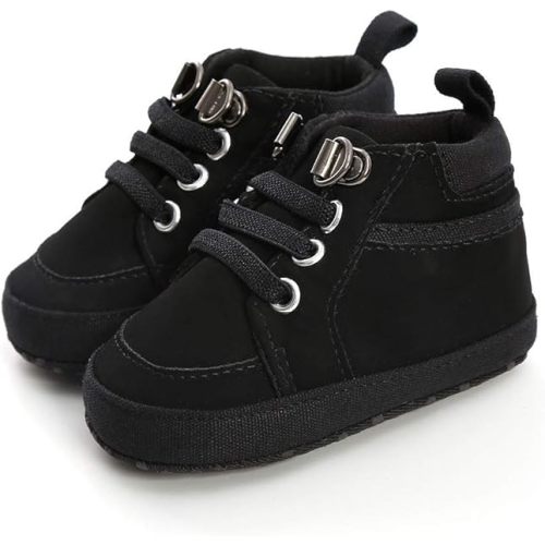 Meckior Toddler Baby Boys Girls High Tops Ankle Sneakers Soft Anti-Slip Sole PU Leather Moccasins Infant Newborn Prewalker First Walking Crib Shoes