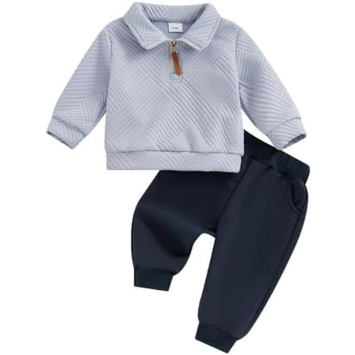2 Piece Toddler Boy Outfits Clothes Long Sleeve Sweatsuit Tops + Fall Winter Pants 0-3 Years