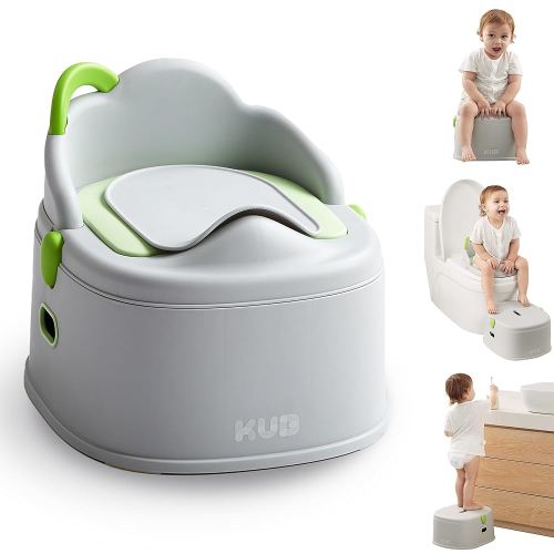 KÜB 3-in-1 Potty Training Toilet (Chair, Seat, Step Stool) - 9 CM Splash Guard, One-Click Assembly, Easy to Clean - Versatile Toddler Potty Trainer for Boy Girl - Grey