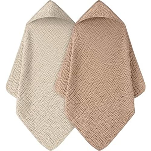 Baby Bath Towels, 100% Muslin Cotton Hooded Baby Towels for Newborn, 2 Pack Baby Towels with Hood for Infant Toddler and Kids, Large 32x32Inch, Soft and Absorbent