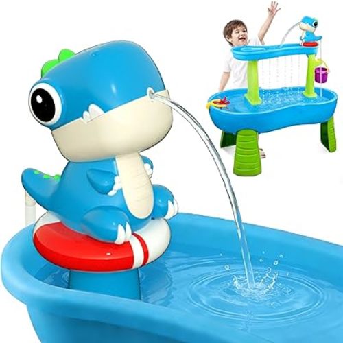 Dinosaur Water Table Pump - Rechargeable Water Pump for Water Table Accessories - Battery Powered Water Pump Continuous Flow 3 Hours Non-Stop Fun - Summer Outdoor Water Play Toys (Blue)