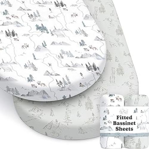 Baby Bassinet Sheets for Boy, Girl (Arctic Journey) 2-Pack - Fitted Bedside Bassinet Sheets - Buttery Soft Cotton Blend for Standard Mattress Pad - Compatible with Halo BassiNest