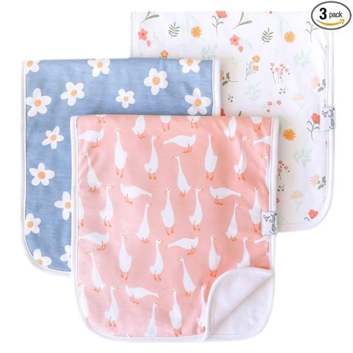 Copper Pearl Premium Baby Burp Cloths - 3-Pack Large Cotton Burp Cloths, Extra Soft Spit Up Rags with 3 Absorbent Layers, Perfect for Baby Girl Gifts (21" x 10" Size, Goosie Set)