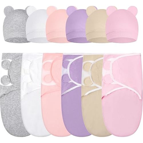 Ramede 6 Pack Baby Swaddle Blankets with Hats,Classic,Light Color