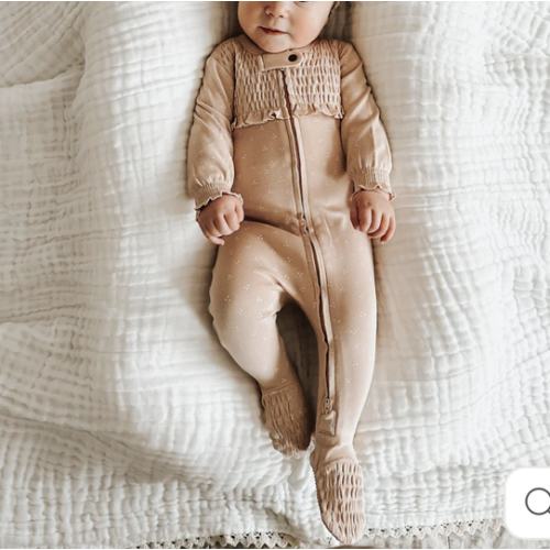 Oatmeal Dots | Organic Smocked Zipper Footie – L'ovedbaby
