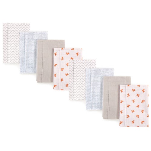 Luvable Friends Cotton Poly Flannel Burp Cloths 8-Pack Set, Fox, One Size - Fox 8-Pack - One Size