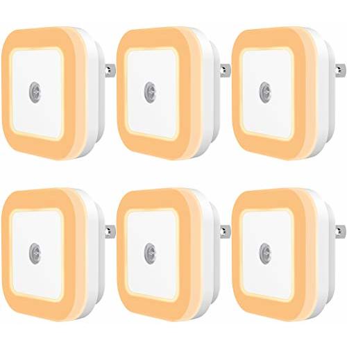 SYCEES Plug-in LED Night Light with Dusk to Dawn Sensor for Hallway, Stairs, Bathroom, Kitchen, Bedroom, Nursery, Kids Room, Warm White, Pack of 6
