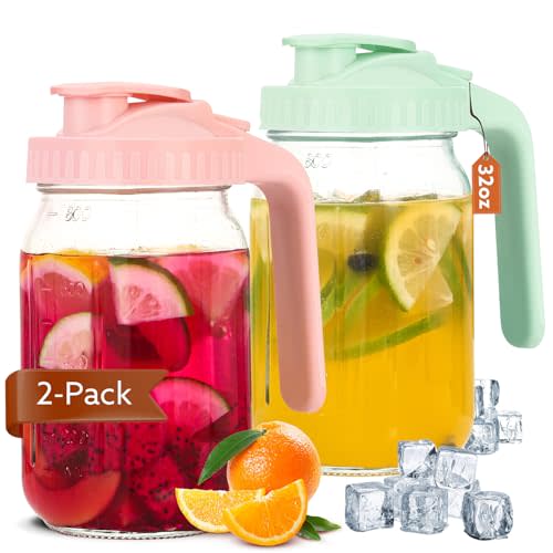Mihlapi Breast Milk Pitcher, 32 OZ Mason Jar Pitcher with Lid Double Leak Proof,1 Quart Breastmilk Storage Containers for Fridge, Glass Jug for Sun Tea, Juice, Cold Brew Coffee